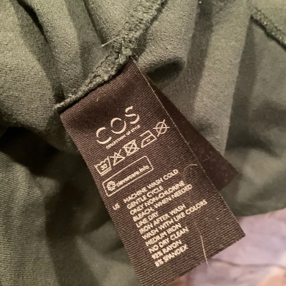 “COS” Green V Neck Draped Front Detail Short Sleeve Dress. - Picture 10 of 12